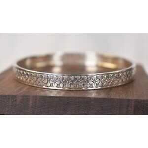 Vintage Sterling Silver Embossed Floral Pattern Stacking Bangle Bracelet - South